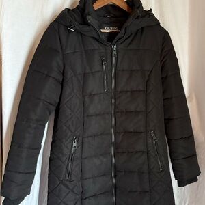 GUESS Women's Black Hooded Puffer Coat